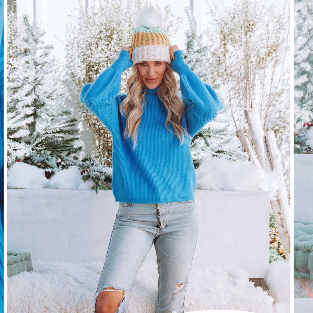 NEW Ready Set Snow Turtleneck Knit Sweater - Blue Size Large - Picture 2 of 10